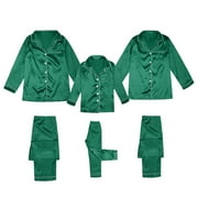 DAZNICO Christmas Pjs for Family,Kids Satin Silk Button Down Pajamas PJ's Sets Solid Two Piece Family Matching Sleepwear Loungewear Long Sleeve Nightwear,Matching Pjs(Size:Kid: 150)