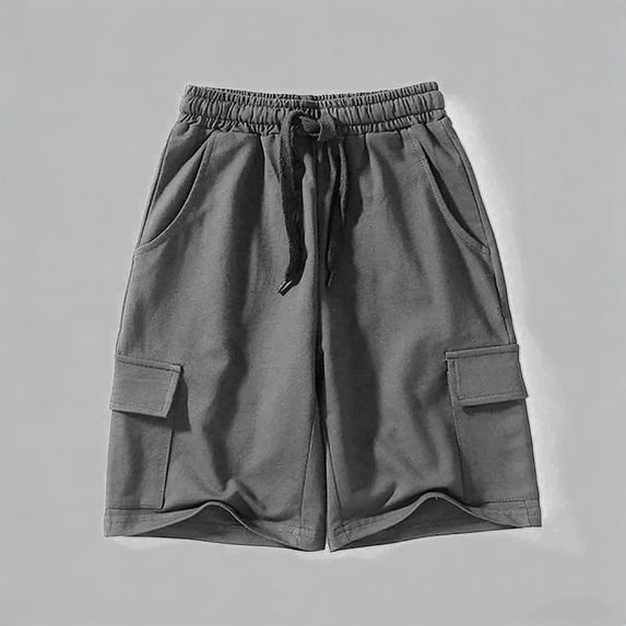Daznico Cotton Cargo Sweat Shorts for Boys Girls Elastic Waist Casual Sport Beach Shorts with Drawstring,7-8 Years