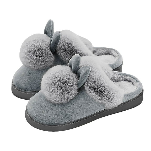 Daznico Couple's Winter Slippers - Plush Eared House Shoes with Thick Sole, Non- Indoor Comfort,Color:Grey,Size:7