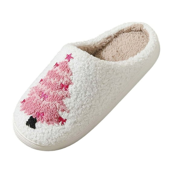 Daznico Couples Matching Slippers Christmas Plush Terry Cloth Indoor Non- Cozy Warm House Shoes with Embroidery,Size:7