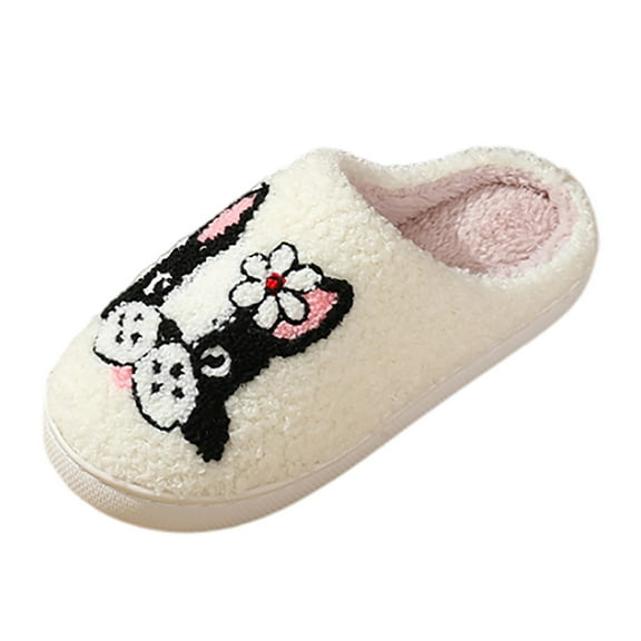 Daznico Couples Plush Dog Pattern Slippers Non- Cozy Home Indoor Outdoor Warm Comfortable -On House Shoes,Size:6