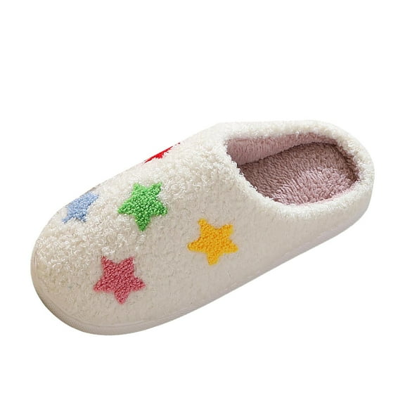 Daznico Couples Plush Slippers Non- Cozy Indoor Outdoor Colorful Heart Design Thick Sole Warm House Shoes,Size:8