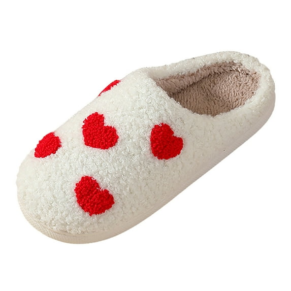 Daznico Couples Slippers Men Women Winter Plush House Shoes with Love Print Thick Sole Cozy Warm Non- Indoor,Size:6.5
