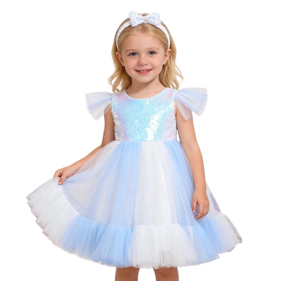 Daznico Dress for Girls Party Formal Gown with Glitter Sash and Hairband Elegant Puffy Sleeves Tutu Skirt,Mardi Gras Clothing,2-3 Years