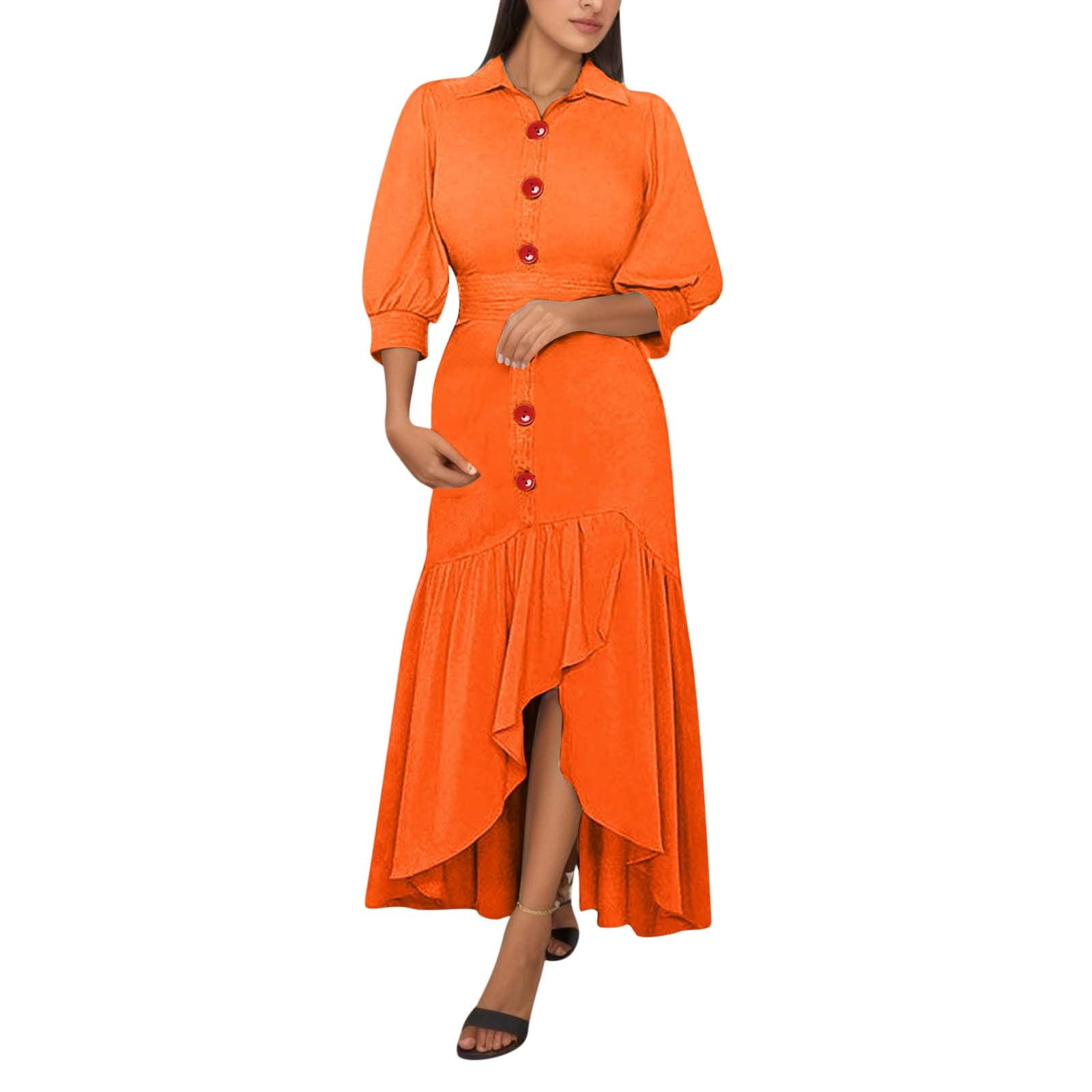 Daznico Dresses for Women 2024,Ladies Three Quarter Sleeves Summer Flowy Buttons Bohemian Maxi