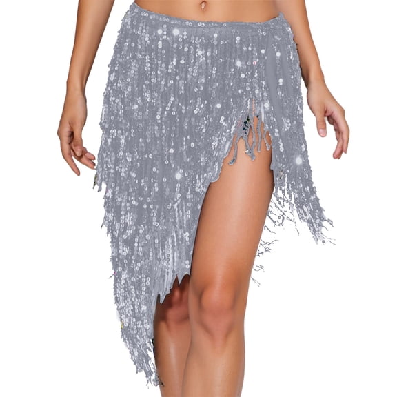 Daznico Elegant Belly Dance Scarf with Glittering Sequins and Fringe for Performance and Practice,Mardi Gras Clothing,Mardi Gras Skirt,One Size