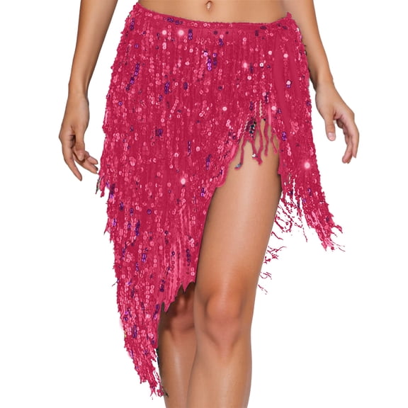 Daznico Elegant Belly Dance Scarf with Glittering Sequins and Fringe for Performance and Practice,Mardi Gras Clothing,Mardi Gras Skirt,One Size