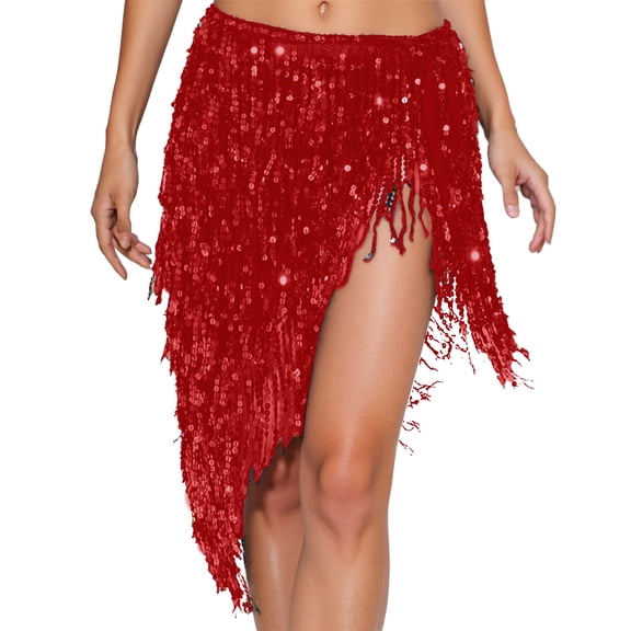 Daznico Elegant Belly Dance Scarf with Glittering Sequins and Fringe for Performance and Practice,Mardi Gras Clothing,Mardi Gras Skirt,One Size