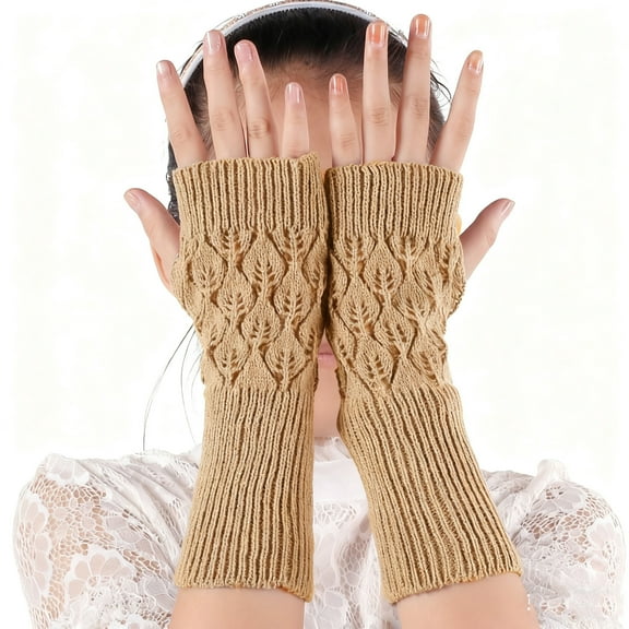 Daznico Elegant Fingerless with Delicate Leaf Cutout Design for Fashionable Cold Weather Hand Wear