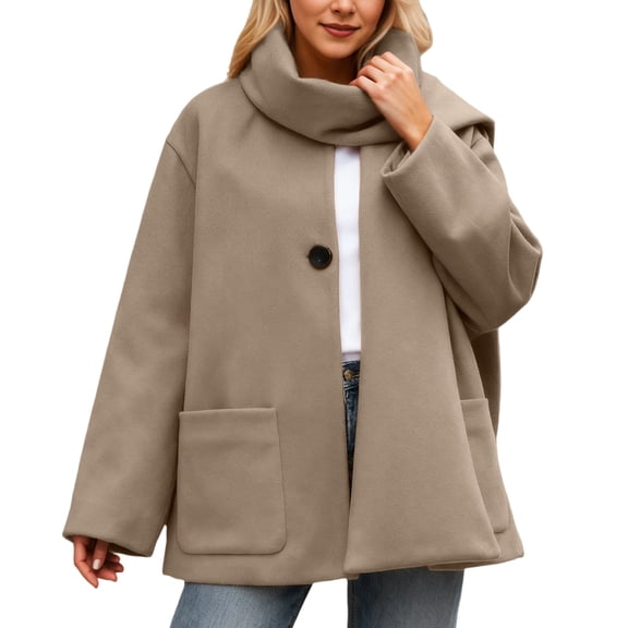 Daznico Elegant Winter Overcoat with Scarf Collar Design Blend Fabric for Cold Weather Outerwear Timeless Classic Long Coat,L