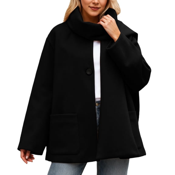 Daznico Elegant Winter Overcoat with Scarf Collar Design Blend Fabric for Cold Weather Outerwear Timeless Classic Long Coat,M