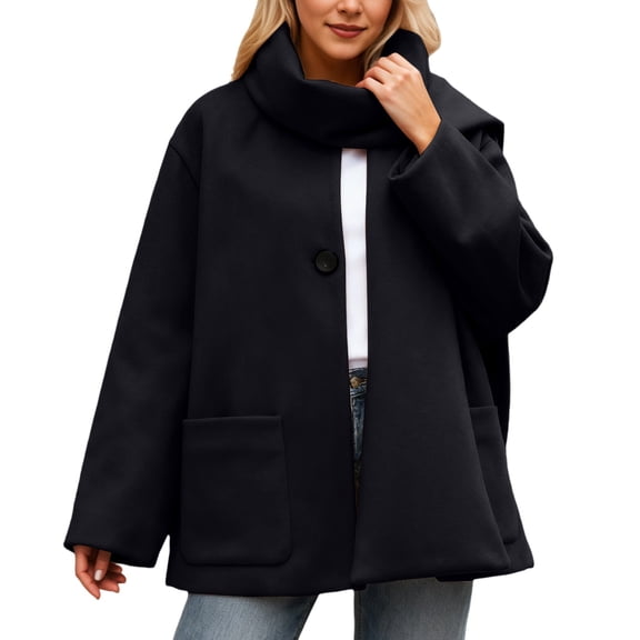Daznico Elegant Winter Overcoat with Scarf Collar Design Blend Fabric for Cold Weather Outerwear Timeless Classic Long Coat,S