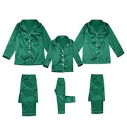Daznico Family Matching Pajamas Sets Pajamas Pants Satin Set Silk Family Solid Matching Sleepwear Nightwear Matching Family Pajamas Men Green L