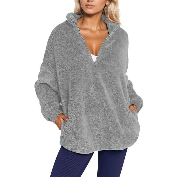 Daznico Jacket Cozy Soft Winter Stand Collar Casual Outerwear for Cold Weather Comfort,Sweatshirt for Women,XL