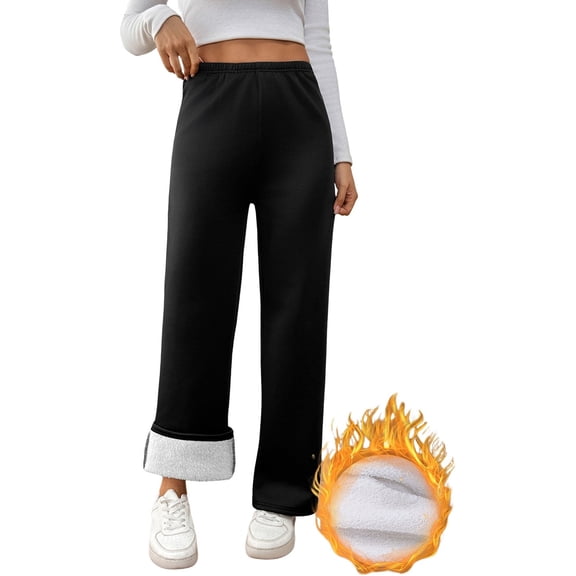 Daznico Lined Casual Pants Winter Warm Flared Trousers Soft Wide Leg Comfort Outdoor Everyday Wear,S