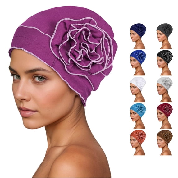 Daznico Floral Print Headscarf Headband for Stretchy Solid Color Care Hat for Daily Wear Comfortable Hair and Headwear