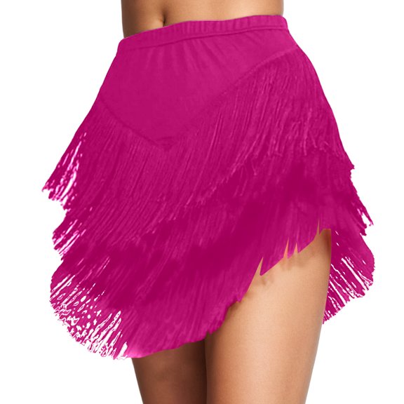 Daznico Flowy Fringe Asymmetrical Hem Boho Skirt with Tassel Details for Casual Outfit and Party Wear,Mardi Gras Clothing,Mardi Gras Skirt,4XL