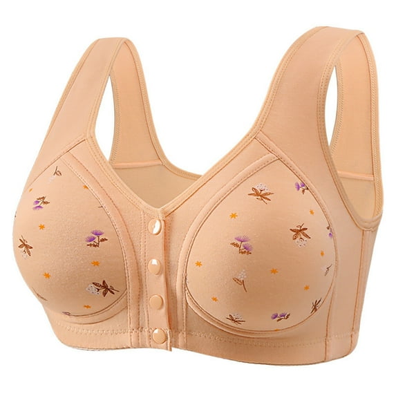 Daznico Front Closure Daisy Bras for Older Women Plus Size Push Up Comfortable No Underwire Seniors Full Coverage Cotton Bra,Size 40