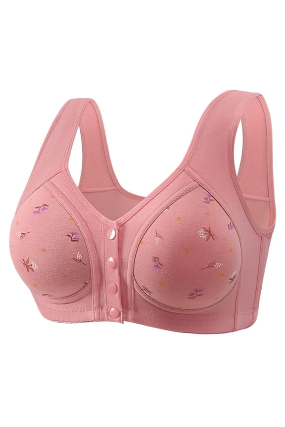 Front Closure Daisy Bras for Older Women Plus Size Push Up Comfortable No Underwire Seniors Full Coverage Cotton Bra,Size 50