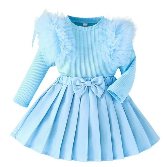 Daznico Girl Long Sleeve Top Solid Bowknot Skirt Two Piece Set,12-18 Months