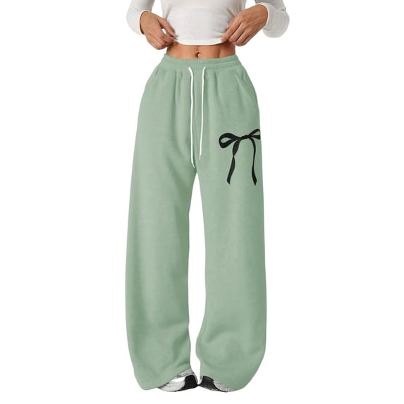 Daznico Girl's Bowknot Baggy Sweatpants Lightweight Straight Leg Athletic Pants with Pockets,8-9 Years