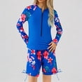 thumbnail image 1 of Daznico Girls 2-Piece Long Sleeve Rash Guard Set Tropical Floral Print Half-Zip & Drawstring Shorts UPF 50+ for Beach,14-15 Years, 1 of 3