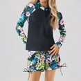 thumbnail image 1 of Daznico Girls 2-Piece Long Sleeve Rash Guard Set Tropical Floral Print Half-Zip & Drawstring Shorts UPF 50+ for Beach,14-15 Years, 1 of 5