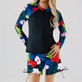 thumbnail image 1 of Daznico Girls 2-Piece Long Sleeve Rash Guard Set Tropical Floral Print Half-Zip & Drawstring Shorts UPF 50+ for Beach,14-15 Years, 1 of 5
