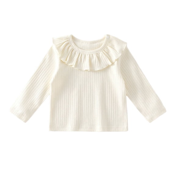 Daznico Girls' Autumn Lace Collar Innerwear Baby Spring and Autumn Pure Top T Shirt Fresh Outerwear Base Layer,1-2 Years