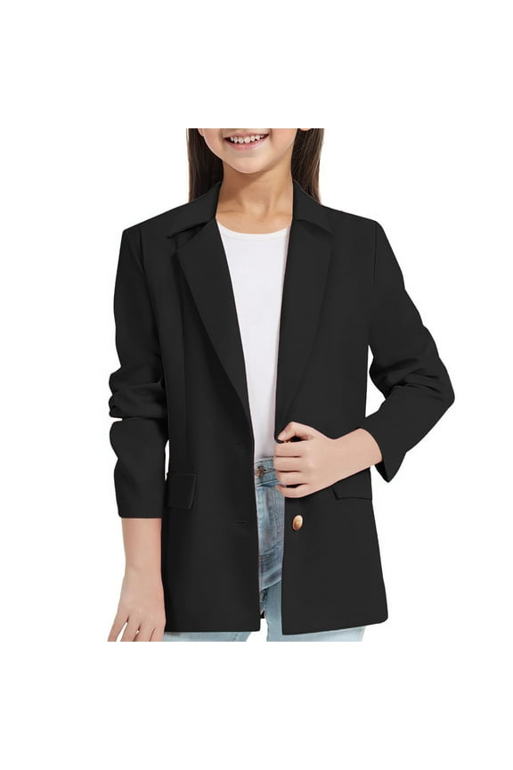 Girls Blazers Jacket Long Sleeve Notched Collars with Inner Pocket Open Front Casual Kids Blazers Suit,5-6 Years