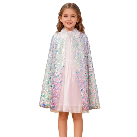 Daznico Girls Cape Shimmering Sequin Shawl Cloak for Fairy Tale Party Dress Up and ,Mardi Gras Clothing,3-8 Years