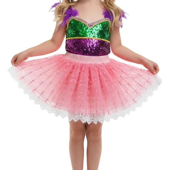 Daznico Girls’ Carnival Solid Skirt – Classic Net Waist Tutu for Parties Dance & Dress Up,Mardi Gras Clothing,Mardi Gras Skirt,7-8 Years
