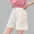 thumbnail image 1 of Daznico Girls Denim Shorts Distressed Hem Elastic Waist Loose Fit Stylish Casual Everyday Summer Wear,10-11 Years, 1 of 7