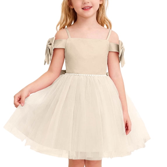 Daznico Girls Elegant Off The Shoulder Tutu Dress with Sash Bow Net Gown for Birthday Party Pageant Girl Party Wear,4-5 Years