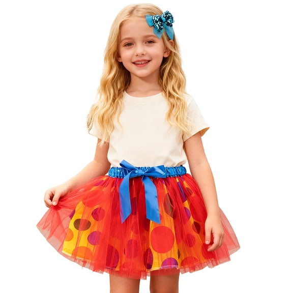 Daznico Girls Festive Party Dress for Girls Mini Pleated Tutu with Bow Hair Clip Sparkling Skirt for and Play,Mardi Gras Clothing,Mardi Gras Skirt,5-8 Years
