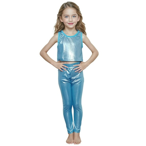 Daznico Girls Glitter Metallic Stripe Leggings Performance Dance Pants Stretchy Straight Leg Trousers Stage for Kids,Mardi Gras Clothing,4-5 Years