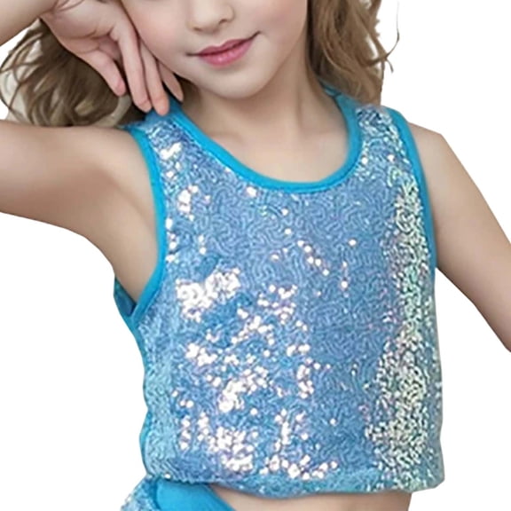 Daznico Girls Glitter Sequin Tank Top Color Changing Performance Shirt Tee for Kids Party Wear Outfit,Mardi Gras Clothing,7-8 Years