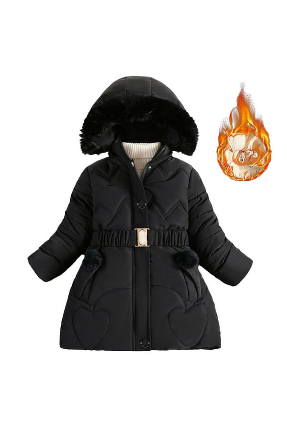 Girls Long Padded Jacket Thickened Lined Winter Coat Fashionable Outerwear for Kids,Size:6-7 Years