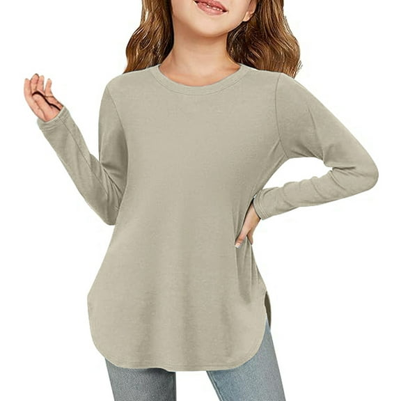 Daznico Girls Long Sleeve Shirts Kids Arc Hem Side Slit Soft Tunic Tops T Shirts,4-5 Years