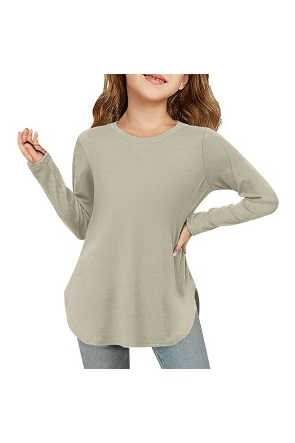 Girls Long Sleeve Shirts Kids Arc Hem Side Slit Soft Tunic Tops T Shirts,4-5 Years