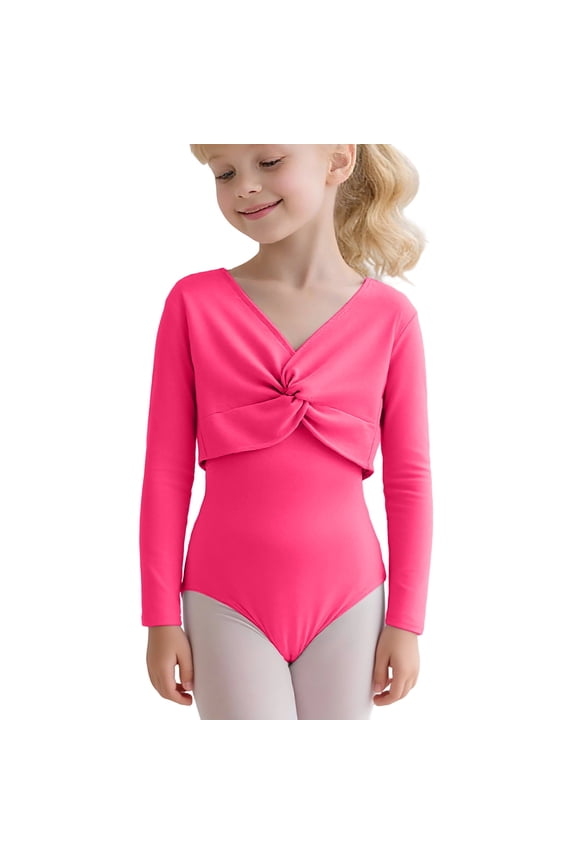 Girls Long Sleeve Thermal Layering Vest for Ballet Practice and Dance Wear Pure Color Lined Top,3-4 Years