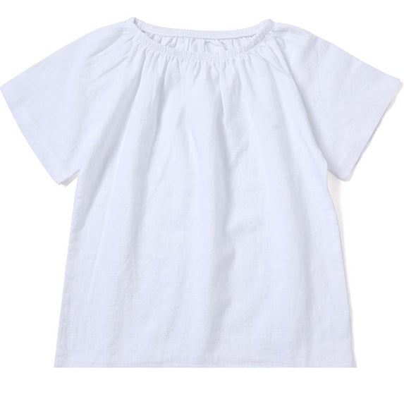 Daznico Girls' Round Neck Plain Color and Linen T Shirt with Pure Texture Comfortable and Breathable Short Sleeved T Shirt,2-3 Years