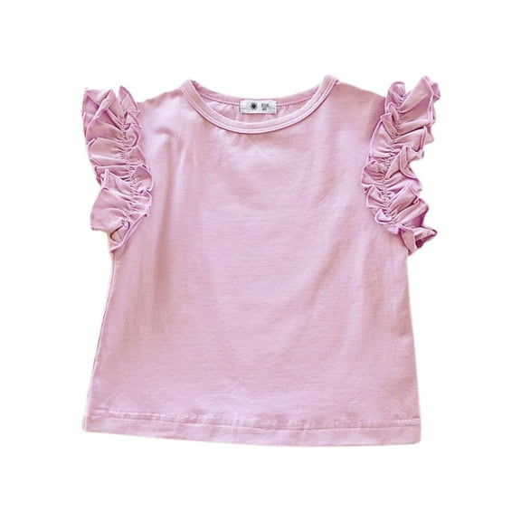Daznico Girls Ruffles Short Sleeve Tops Casual Round Neck Tee for Toddler Kids Spring Summer Outfit Playwear Comfortable Elastic Waist,7-8 Years