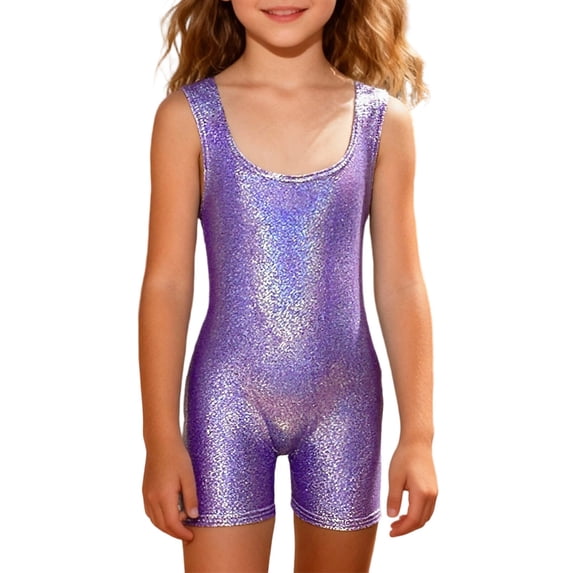 Daznico Girls Sequin Tank Bodysuit with Shorts Sleeveless Leotard for Dance Gymnastics Performance Stretch Fit Comfortable Activewear,Mardi Gras Clothing,170