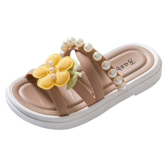 Daznico Girls Slippers Fashionable Flower Pearl Sandals Comfortable Soft Soled Children Casual Shoes,10-10.5 Years