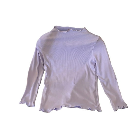 Daznico Girls Solid Color Collar Long Sleeve Blouse Ruffle Trim Layering Tee Shirt for Toddler and Kids Top,3-4 Years