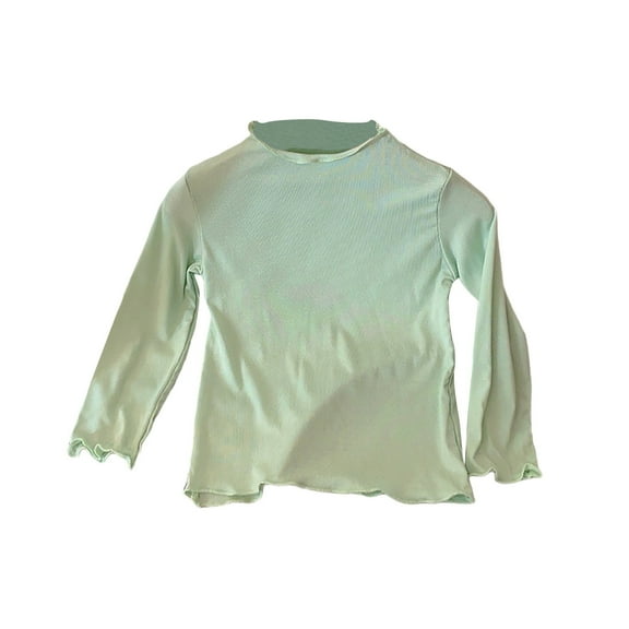 Daznico Girls Solid Color Collar Long Sleeve Blouse Ruffle Trim Layering Tee Shirt for Toddler and Kids Top,5-6 Years