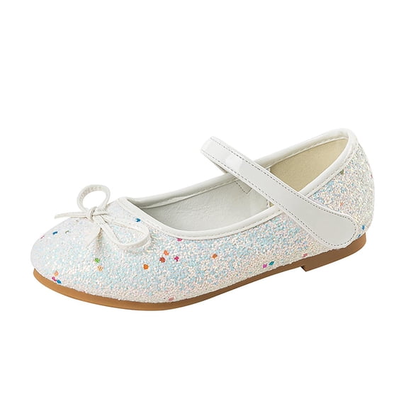 Daznico Girls' Sparkly Bow Sneakers with Hook Loop Closure for Casual Everyday Wear Comfortable Lightweight Flat Shoes,5.5-6 Years