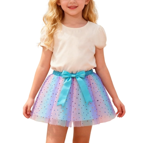 Daznico Girls Star Tutu Skirt with Rainbow Sequin Trim and Mesh Layer for Dance Performance Party Play Dress Up,Mardi Gras Clothing,9-11 Years