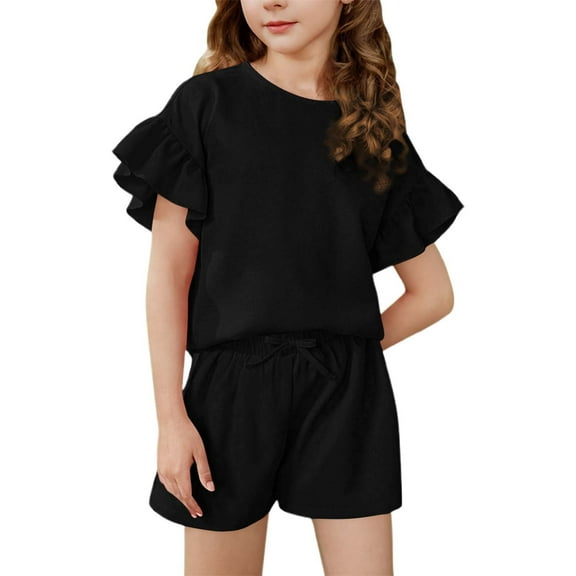 Daznico Girls Summer Outfits 2 Piece Set Casual Round Neck Short Sleeve Top and Shorts Elastic Waist Comfortable Playwear for Toddler Kids,8-9 Years